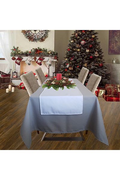Kotonia Home Set Of Gray Tablecloth With Plain White Tablecloth Emma 07,cretonne,180x220cm 45x180cm