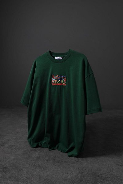 Slatra Ανδρικό μπλουζάκι με στάμπα χακί Eye Of Ra Embroidery Oversize