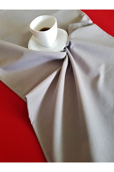 Kotonia Home Red Tablecloth Set With Plain Gray Tablecloth Emma 06, Cretonne, 180x220 Cm 45x180 Cm,