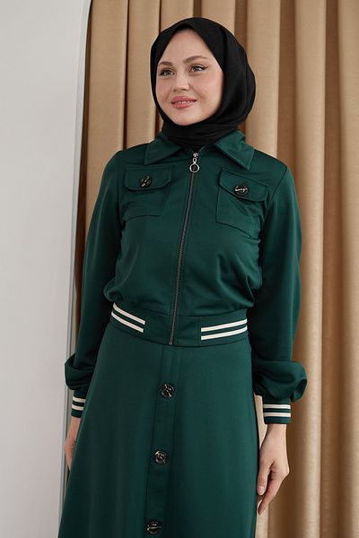 InStyle بدلة مزدوجة بأزرار مضلعة باللون الأخضر الزمردي