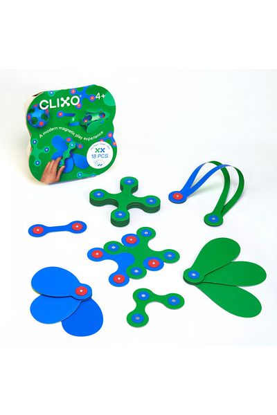 Clicstoys Clixo Magnetic Building Set, Itsy Pack Blue-Green 18