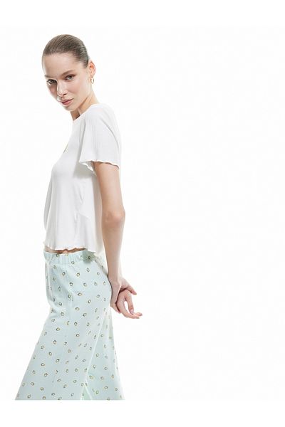 Koton New Season Viscose Fabric Crew Neck Short Sleeve Lemon Printed Pajama Set