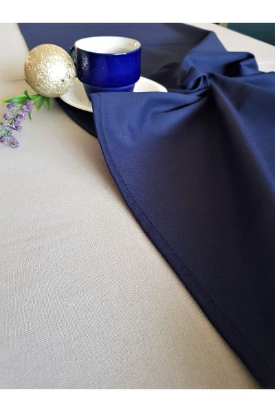 Kotonia Home Set Gray Tablecloth With Plain Blue Tablecloth Emma 08, Cretonne, 180x220 Cm 45x180 Cm