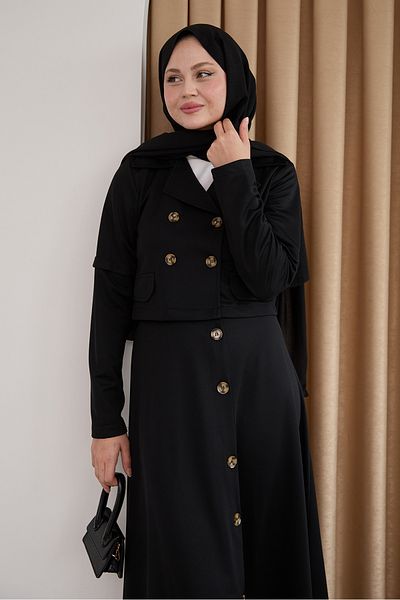 InStyle تنورة بأزرار سوداء بدلة مزدوجة