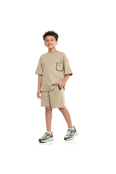 Victor and Jane Senior Boys' Jacquard Set – Striped Textured Set with Pocket detail- Olive