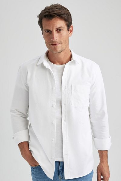 DeFacto Κανονική εφαρμογή Polo Neck Oxford Basic μασίφ μακρυμάνικο πουκάμισο A8028ax23au