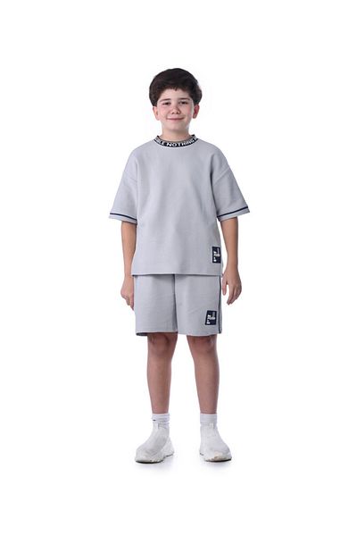 Victor and Jane Boys' Jacquard Set – Light Blue 2-Piece Outfit with Label Detail