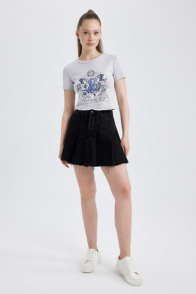 DeFacto Printed Ribbed Short Sleeve T-Shirt - Coool Fitted B1663ax23hs