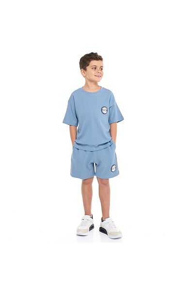 Victor and Jane Boys' Jacquard Powder Blue 2-Piece Outfit with Shirt & Shorts