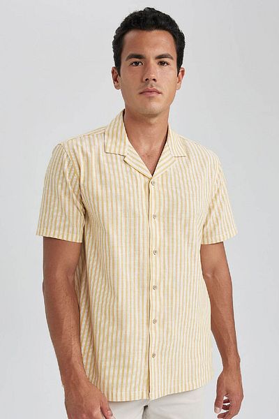 DeFacto Regular Fit Apache Collar Striped Cotton Short Sleeve Shirt B2813ax23hs