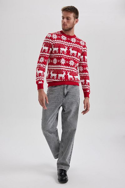 DeFacto Strickpullover mit Rundhalsausschnitt und Standard-Passform für das neue Jahr B2356ax23wn