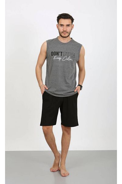 SEBOTEKS 100% Cotton Sleeveless Pocket Men's Shorts Pajama Set 9015