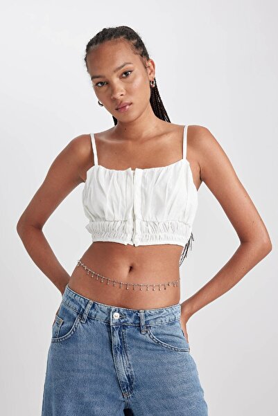 DeFacto V Yaka Askılı Crop Bluz B2170ax23hs