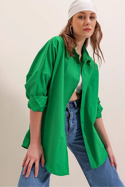 MODA Cămașă de bază lungă, verde, pentru femei