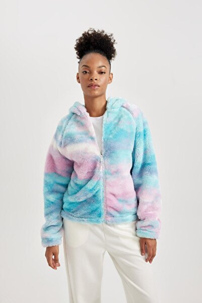 DeFacto Barevná plyšová mikina na zip s kapucí – standardní střih A4506Ax23Wn