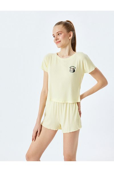 Koton New Season Embroidery Detailed Short Sleeve Modal Fabric Shorts Pajama Set