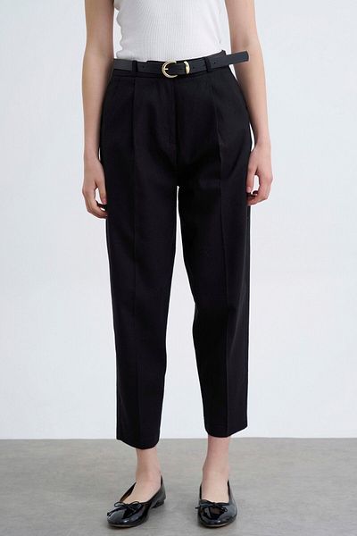 Fast Perry Belted Linen Black Trousers