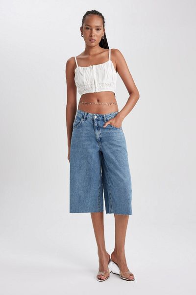 DeFacto Μπλούζα V-Neck Strappy Crop B2170ax23hs