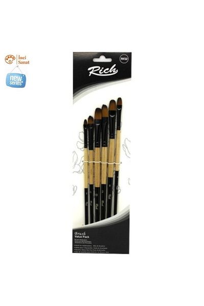 İNCİ TUVAL New Series 6-Piece Cat Tongue Set 6 Brushes (Numbers 2,4,6,8,10,12)