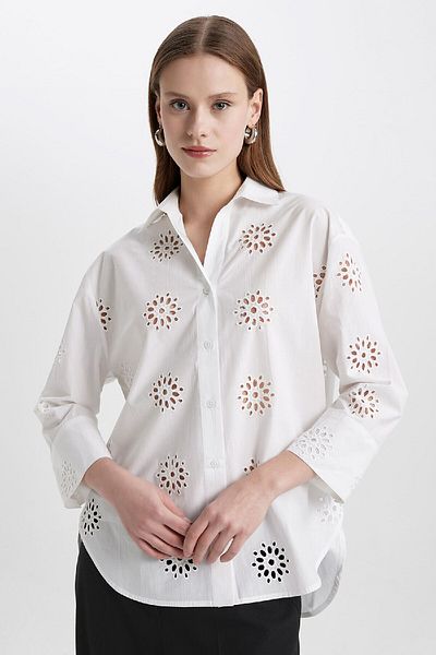 DeFacto Cămașă oversize cu mânecă lungă cu broderie largă B5419ax24sm
