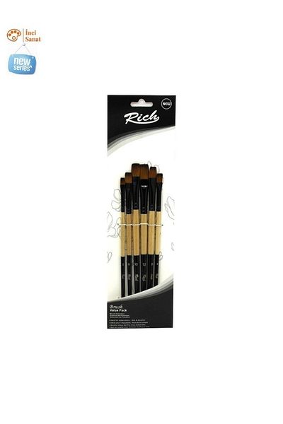 İNCİ TUVAL New Series 6 Flat Stroke Set 6 Brushes (2,4,6,8,10,12 Number)