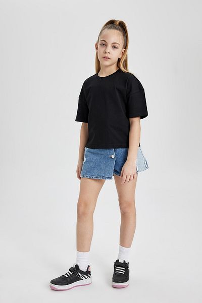 DeFacto Girl's Crew Neck Crop Basic Solid Short Sleeve T-Shirt Z5095A624Sm