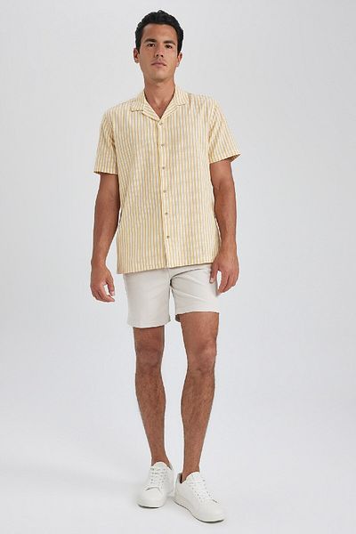 DeFacto Regular Fit Apache Collar Striped Cotton Short Sleeve Shirt B2813ax23hs