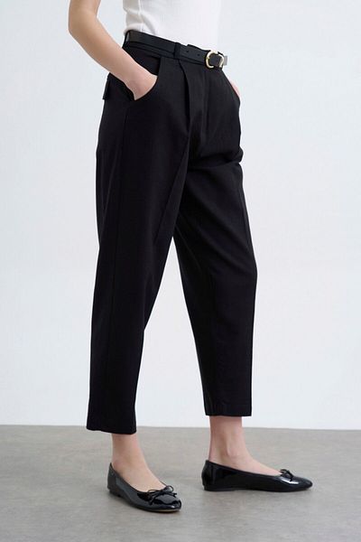 Fast Perry Belted Linen Black Trousers