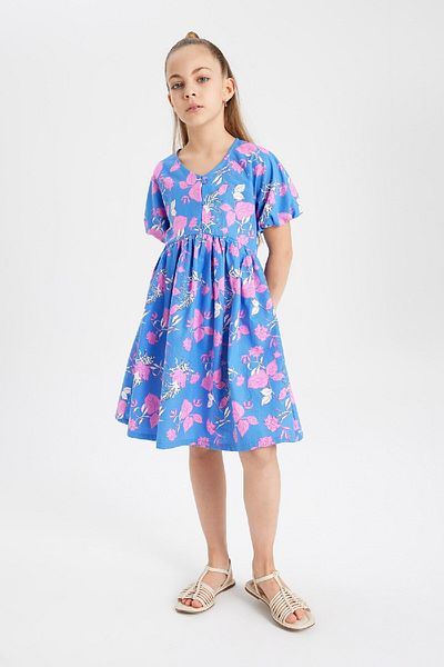 DeFacto Cotton Patterned Short Sleeve Girl's Dress - B5720a824sm
