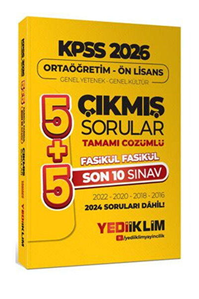 Yediiklim Yayınları 2026 Ortaöğretim-Önlisans Genel Yetenek-Kültür 5+5 Çözümlü Fasiküllü Çıkmış(2024 Soruları Dahil)