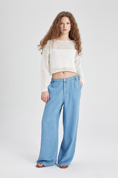 DeFacto Wide Leg High Waist Wide Leg Comfortable Fit Long Jean Pants B5203AX24SM