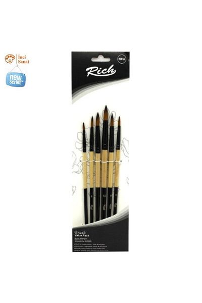 İNCİ TUVAL New Series 6 Round Detail Set 6 Brushes (2,4,6,8,10,12 Number)