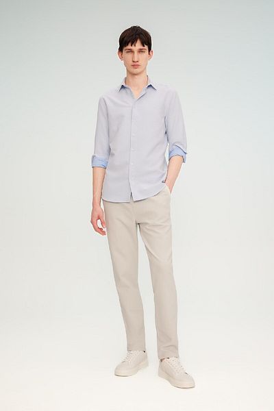 DeFacto Cămașă cu mânecă lungă, cu guler polo, slim fit, cu textura în fagure B6476ax24sp