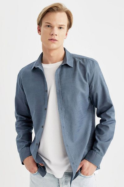 DeFacto Slim Fit karcsúsított pamut alap sima hosszú ujjú ing A4644ax24sp