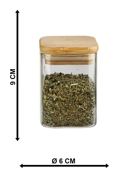 Lizzy 12'Li Square Bamboo Lid Glass Jar Luxury Series 210 ml