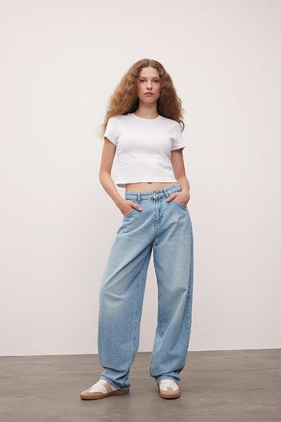 DeFacto Coool Tailliertes Ribana Basic Plain Crop Kurzarm Weißes T-Shirt T9631az24sm