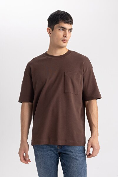 DeFacto Oversize Crew Neck 100% βαμβακερό βαρύ μπλουζάκι - κοντομάνικο T3661az24sp
