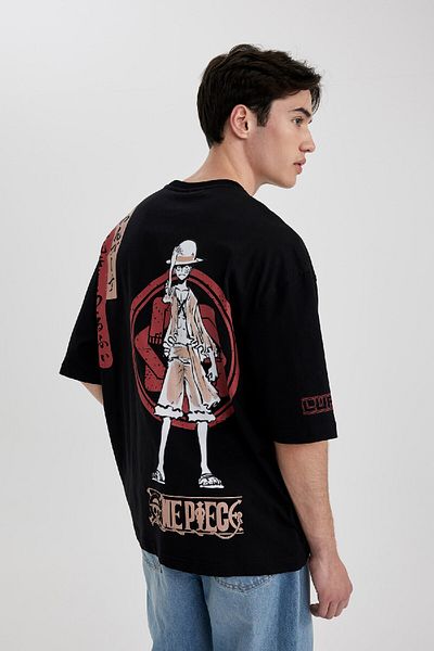 DeFacto One Piece Loose Fit Crew Neck Back Printed Short Sleeve T-Shirt B5528ax24sp