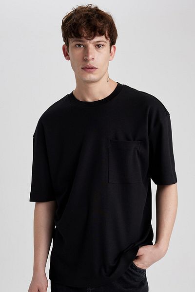 DeFacto Oversize Crew Neck 100% βαμβακερό βαρύ μπλουζάκι - κοντομάνικο T3661az24sp