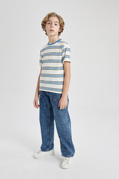 DeFacto Boy's Crew Neck Striped Short Sleeve T-Shirt B6156a824sm