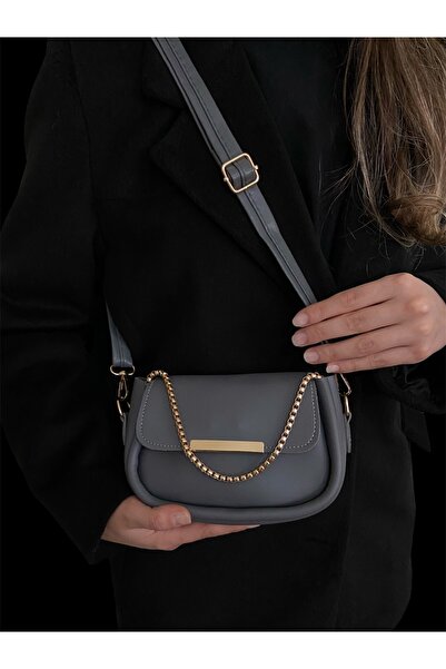 Melos Butik Geantă de mână și de umăr mini magnetică cu lanț gri pentru femei