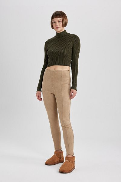DeFacto Basic-Leggings aus schlichtem Wildleder mit hoher Taille B7274ax23wn