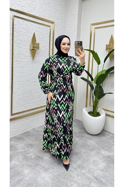 Nergis Neva Butik Φόρεμα Hijab με ζιγκ-ζαγκ σχέδιο