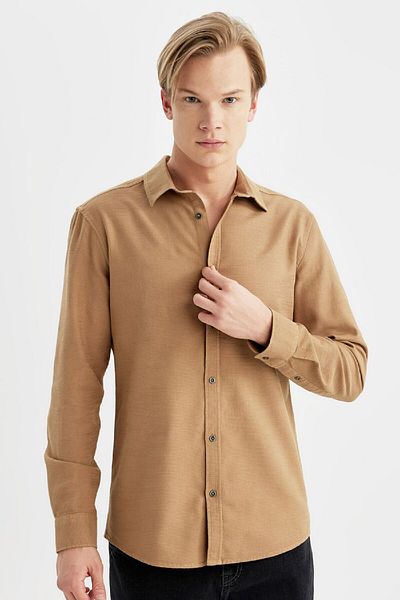 DeFacto Slim Fit Slim Fit Βαμβακερό Μασίφ μακρυμάνικο πουκάμισο A4644ax24sp