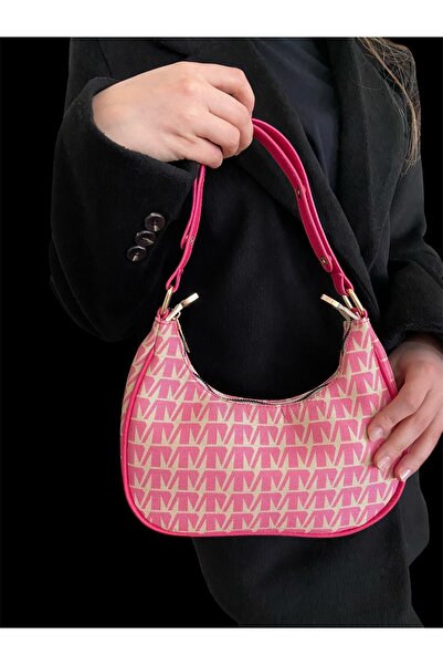 Melos Butik Γυναικεία τσάντα χειρός και ώμου με ροζ σχέδιο μπαγκέτας