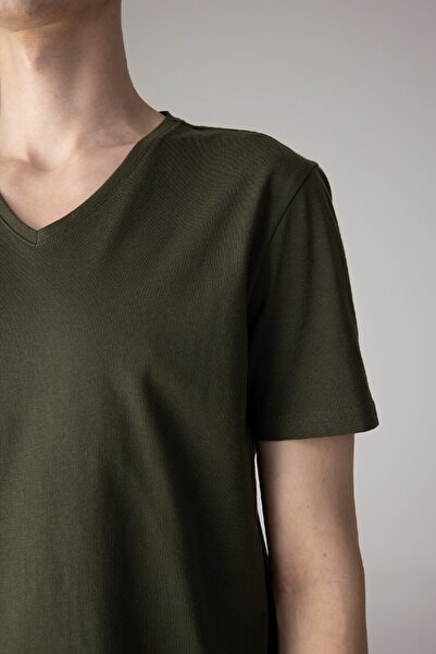 DeFacto Μπλουζάκι από 100% βαμβάκι με λεπτή εφαρμογή, λεπτή εφαρμογή, με λαιμόκοψη σε σχήμα V, βασικό μονόχρωμο κοντομάνικο μπλουζάκι