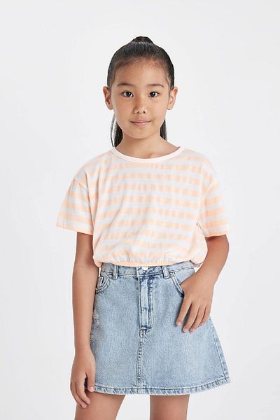 DeFacto Girl's Striped Crew Neck Short Sleeve T-Shirt - B7180A824SM