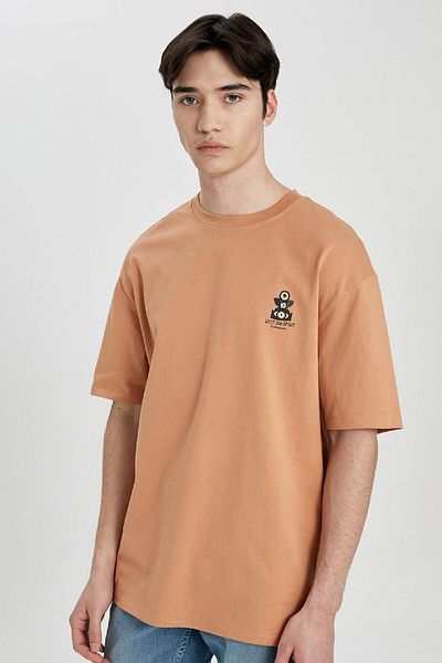 DeFacto Bedrucktes Komfort-Fit-T-Shirt mit Rundhalsausschnitt – bequeme Passform mit kurzen Ärmeln B5814ax24sp