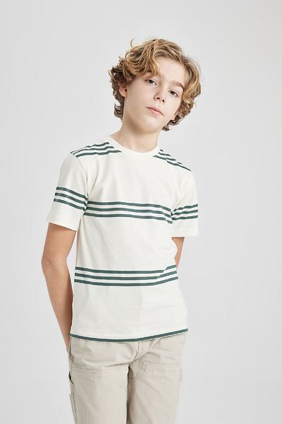 DeFacto Boy's Crew Neck Striped Short Sleeve T-Shirt B5932a824sm