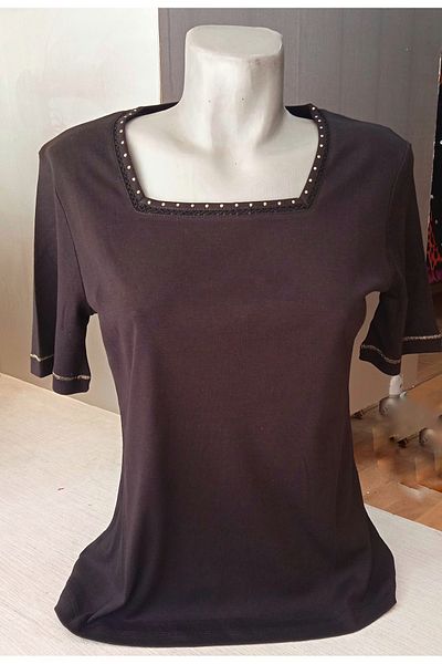 ELLA CAMELIA Square Neck Half Sleeve Black Color Cotton Blouse